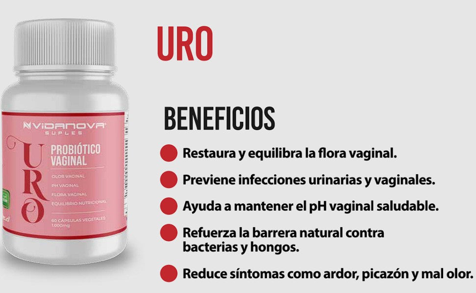 Probiótico Vaginal Uro Natural 60 Cápsulas 1000mg
