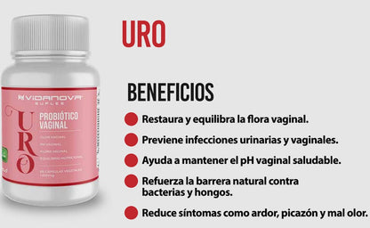 Probiótico Vaginal Uro Natural 60 Cápsulas 1000mg
