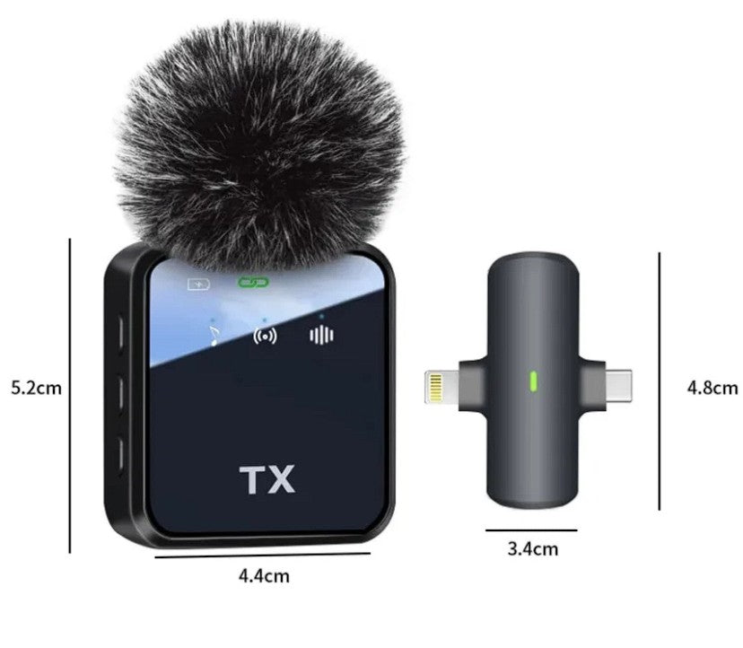 Micrófono Inalámbrico de Solapa Dual Tip 2 en 1 (Tipo C y iPhone)