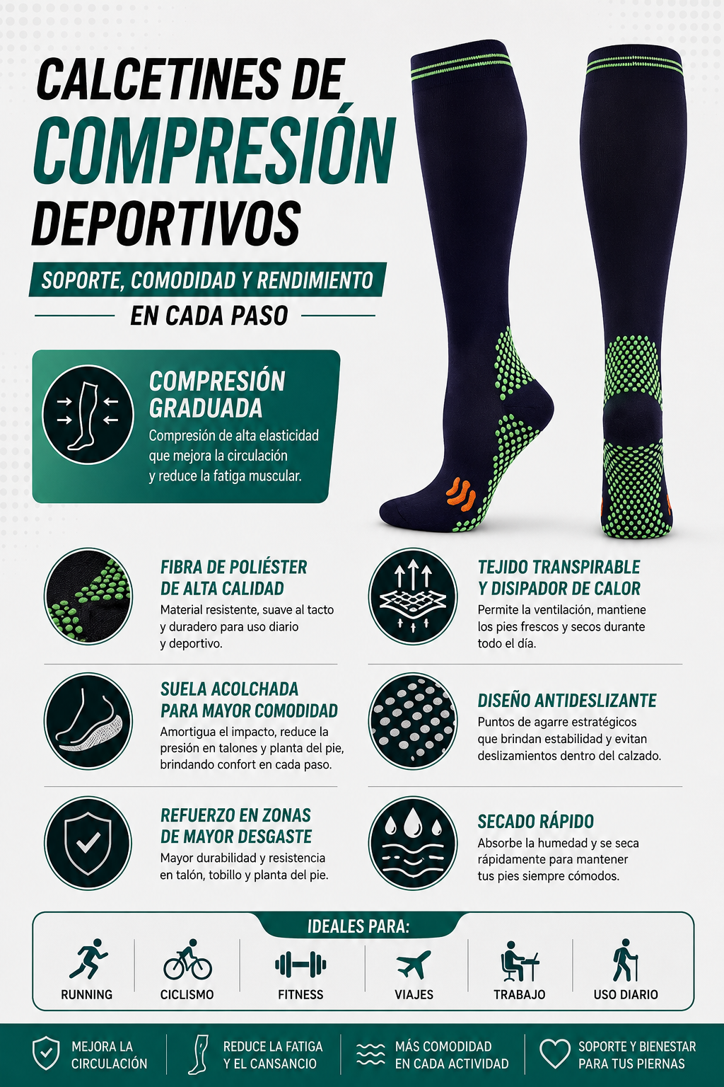 Calcetines Largos de Compresión (Mejora La Circulación)