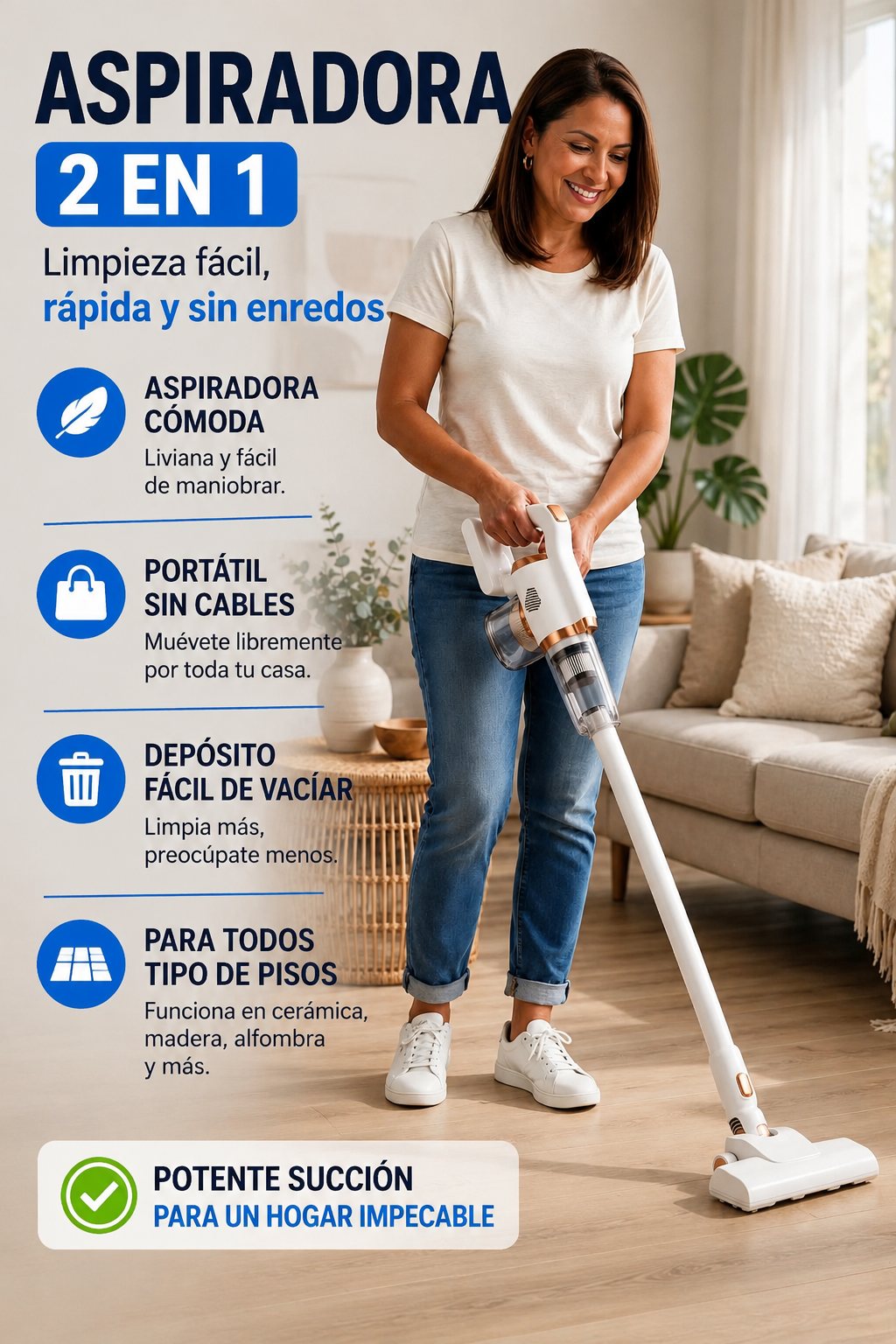 Aspiradora Inalámbrica 2 En 1 Recargable
