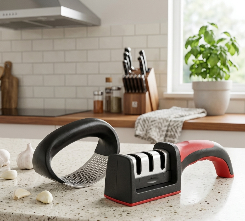 Afilador De Cuchillo Mas Moledor De Ajo 4 en 1