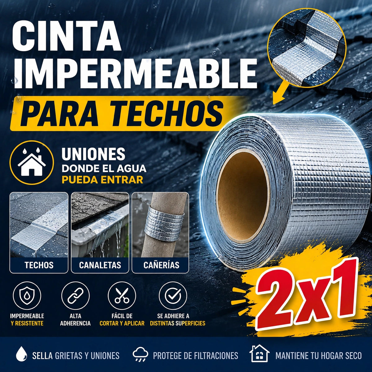 Cinta Adhesiva Tapa Gotera Impermeable De Butilo 5Mt (Compra 2X1)
